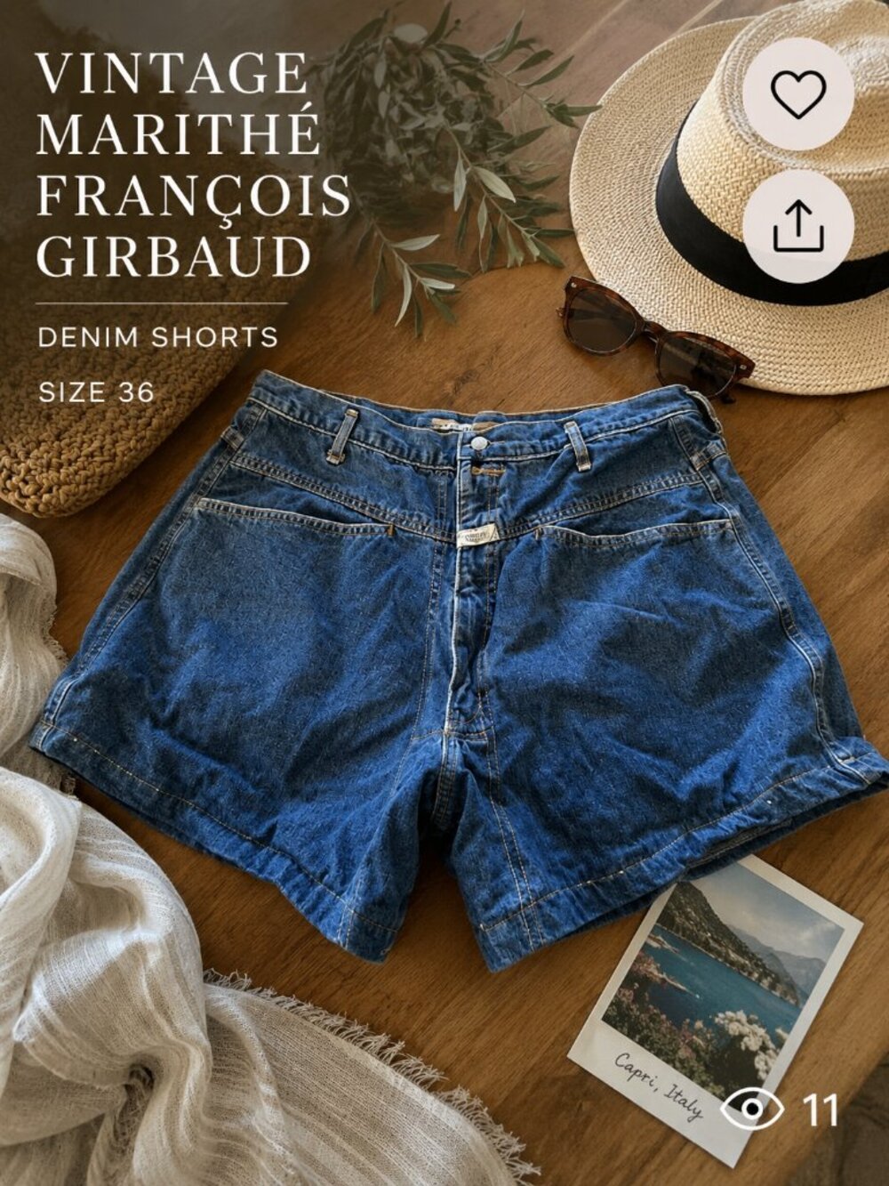 Marithé François Girbaud Vintage Denim Shorts Made USA Size 36 Relaxed Fit